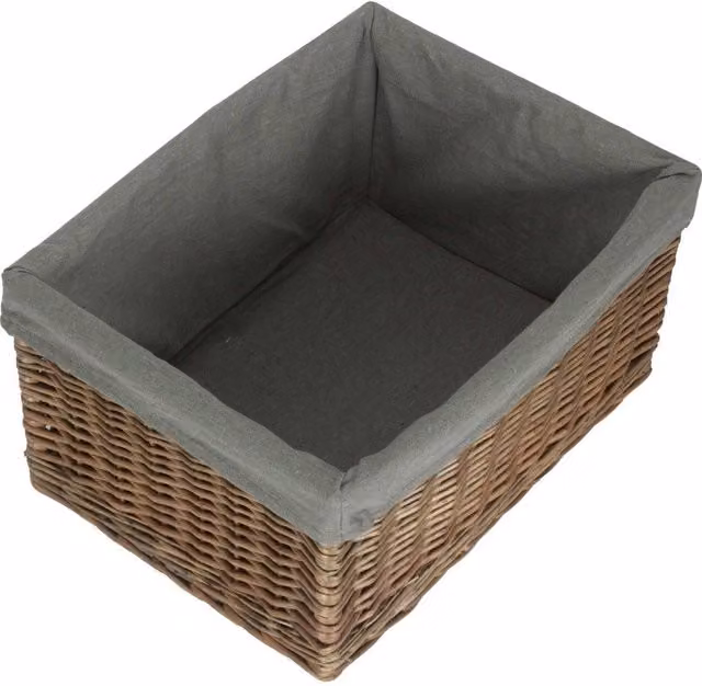 Red Hamper Small Antique Wash Grey Willow Storage Basket with Cotton Lining – 1
