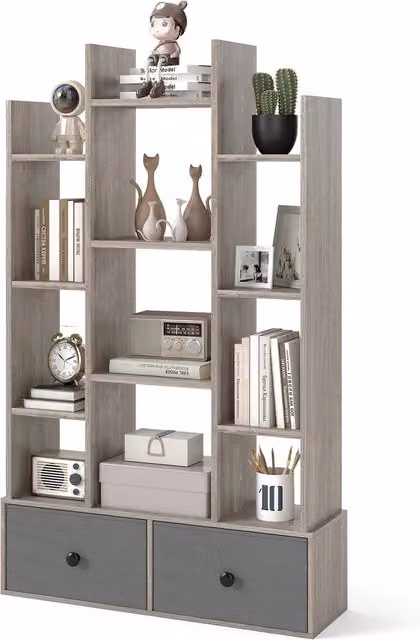 COSTWAY Modern Open-Back Freestanding Bookshelf in Grey
