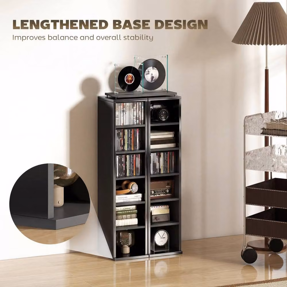 STILVORA Set of 2 Black Modern CD Storage Units with Adjustable Shelves – 8