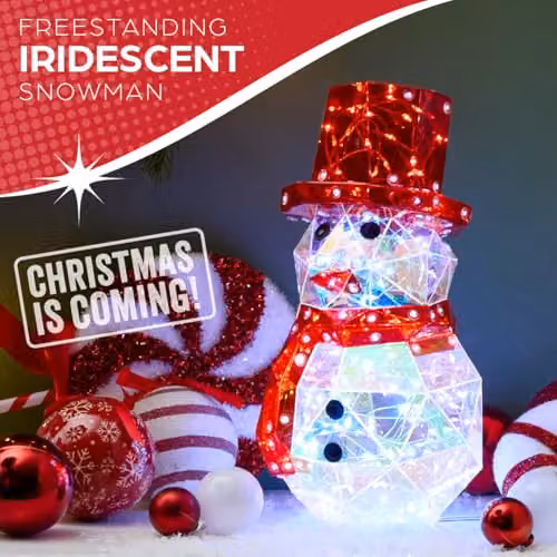 The Christmas Workshop Iridescent Snowman with 100 Cool White LED Lights, USB Powered Indoor Christmas Decoration, Height: 25 cm – 4