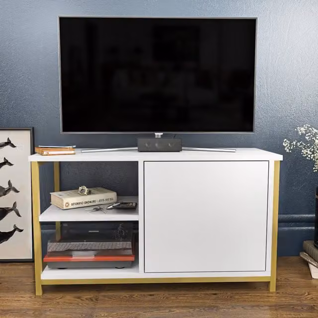 Decorotika Muskegon TV Unit in White and Gold