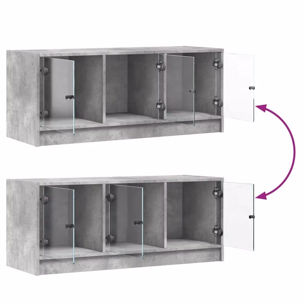 Berkfield Home TV Cabinet with Glass Doors in Concrete Grey, W/D/H: 102 x 37 x 42 cm – 4
