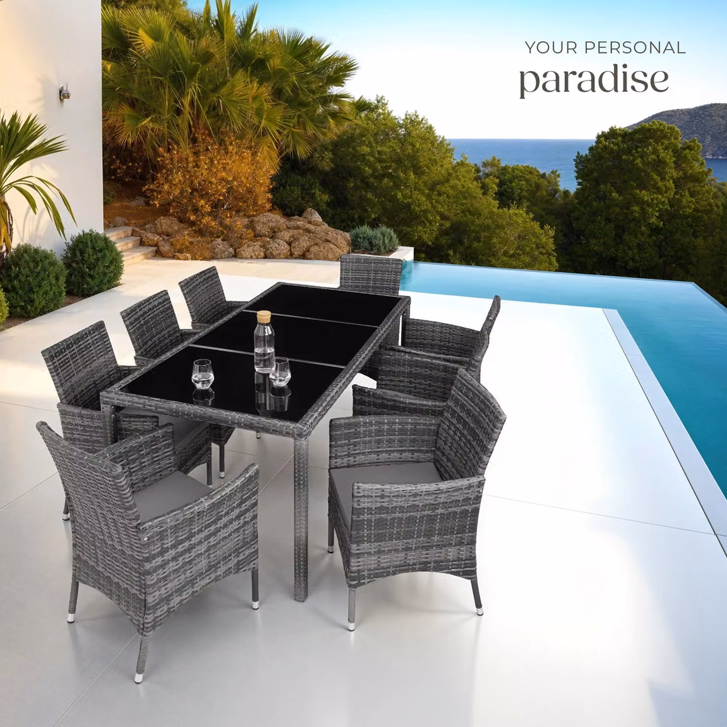 tectake Almansa Modern Grey Rattan Garden Furniture Set for 9 Adults – 7
