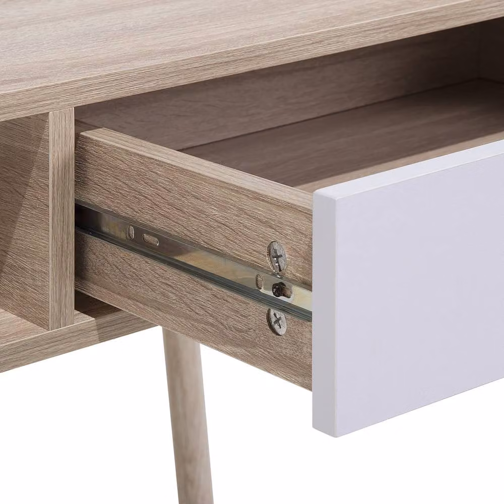Wyld and Coco Scandinavian Writing Desk in Brown and White, W/D/H: 100 x 48 x 76 cm – 3