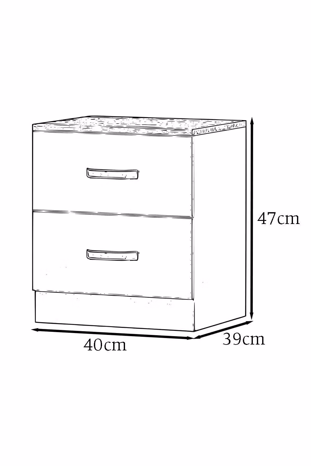 FWStyle Tunis 2 Drawer Bedside Table in Matt Black, W: 47 cm, D: 40 cm, H: 39 cm – 3