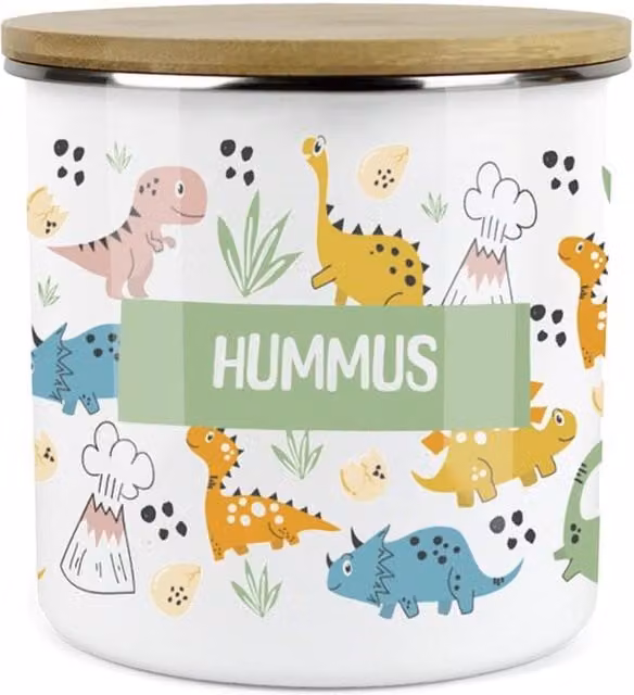 Purely Home Cartoon Dinosaurs Childrens Mini Snack Pot in Green and Multicolour Enamel Metal