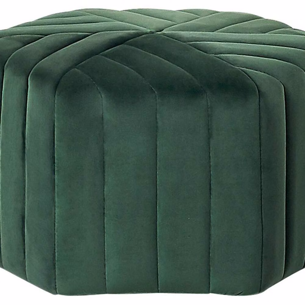 Wyld and Coco Ottman Glamour Hexagonal Green Velvet Pouffe W: 53 cm, D: 48 cm, H: 29 cm – 2