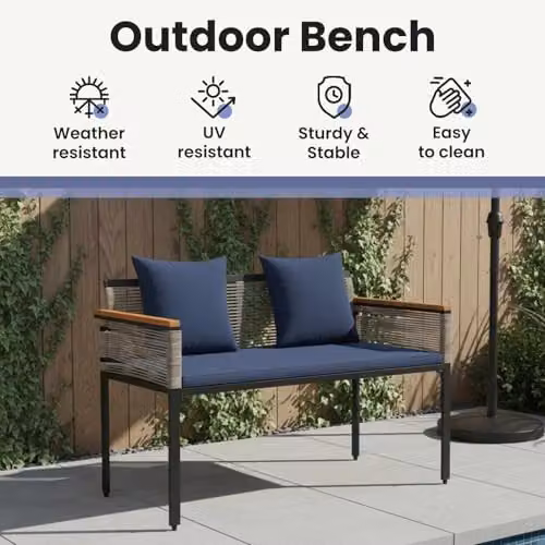vidaXL 2-Seater Poly Rattan Outdoor Bench in Grey and Blue, W/D/H: 117 x 54 x 74.5 cm – 4