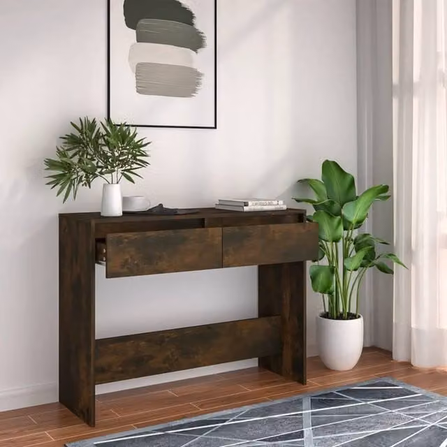 Berkfield Home Modern Smoked Oak Console Table in Brown, W/D/H: 100 x 35 x 76.5 cm