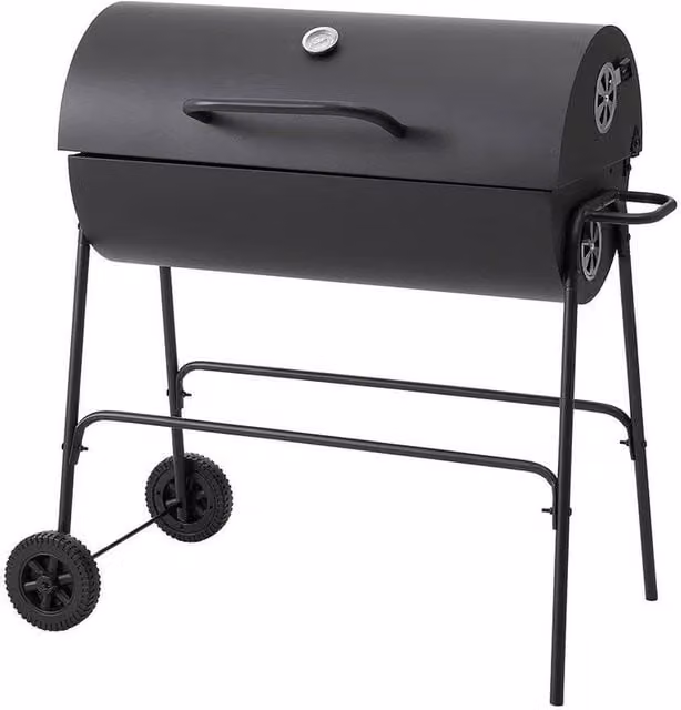 KORVIXA Black Enamelled Steel Charcoal BBQ Grill Smoker Cart with Thermometer, W/D/H: 79 x 68 x 90 cm