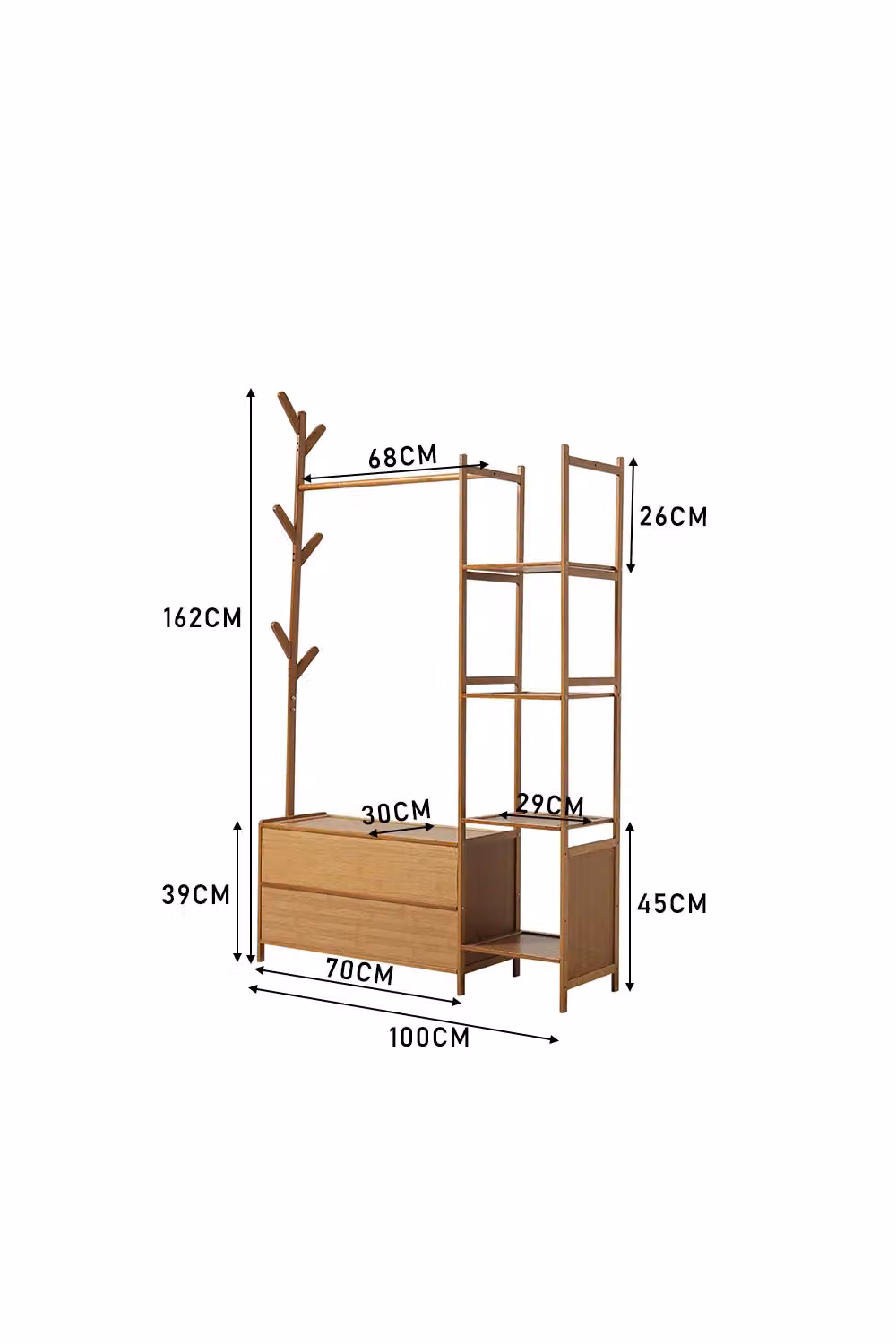 Living and Home Bamboo Clothes Garment Rack with Storage Shelves and Drawer Organiser, Brown, Height: 162 cm – 2