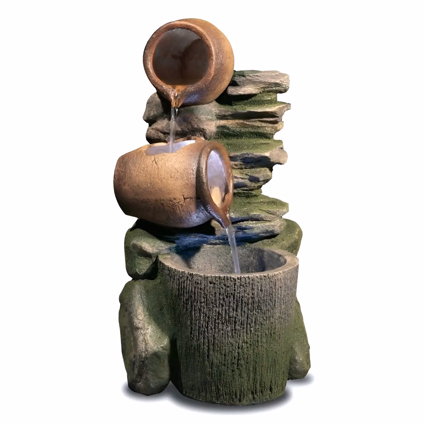 Primrose Honey Pots Barrel Cascading Water Feature with Lights, Stone Effect, Brown, Height: 68 cm – 6
