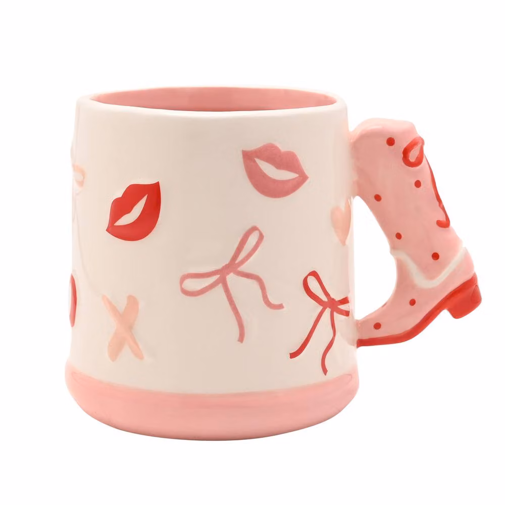 The Feel Good Club Cowboy Boot Bow Mug in Pink and Multicolour Stoneware – 2