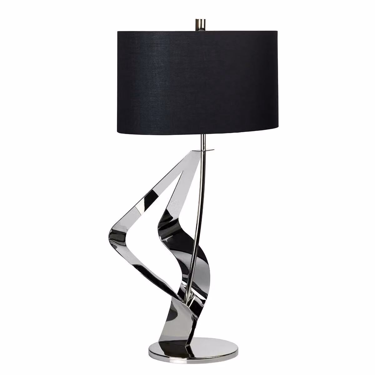 Loops Table Lamp with Black Fabric Cylinder Shade and Highly Polished Silver Nickel Finish, E27 60W LED Compatible – 2