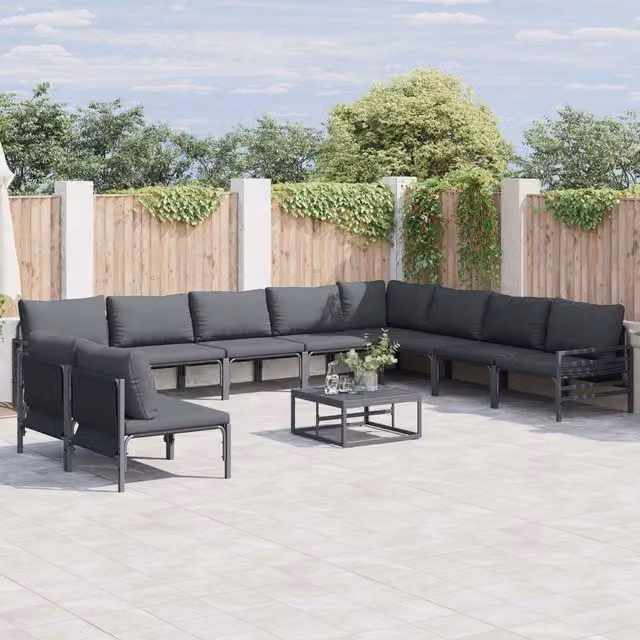 Berkfield Home 11 Piece Modern Anthracite and Multicolour Metal Garden Sofa Set – 1