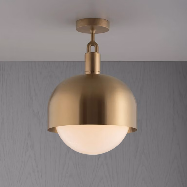 Buster + Punch Forked Ceiling Light with Metal Shade and White Opal Glass Sphere in Gold/Brass