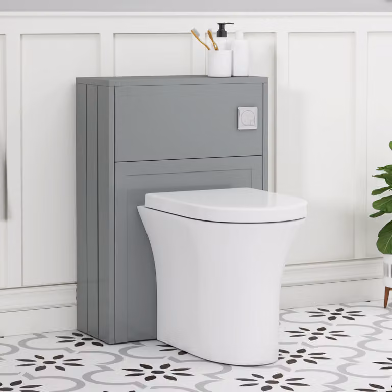 Royal Bathrooms Elmore Traditional Wall Mounted WC Unit with Rimless Toilet Seat and Ceramic Pan, Matt Pebble Grey, Width: 55 cm