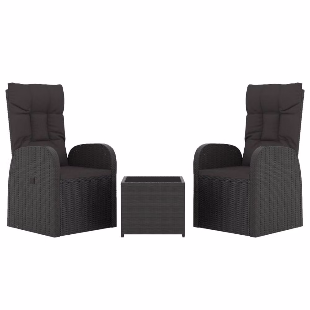 Berkfield Home 3 Piece Black Poly Rattan and Powder Coated Steel Garden Lounge Set with Outdoor Coffee Table – 3