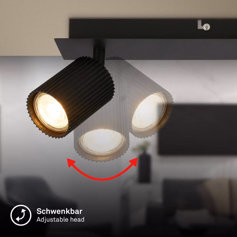 Briloner Black Adjustable 3-Light Ceiling Spotlight for GU10 Bulbs – 3