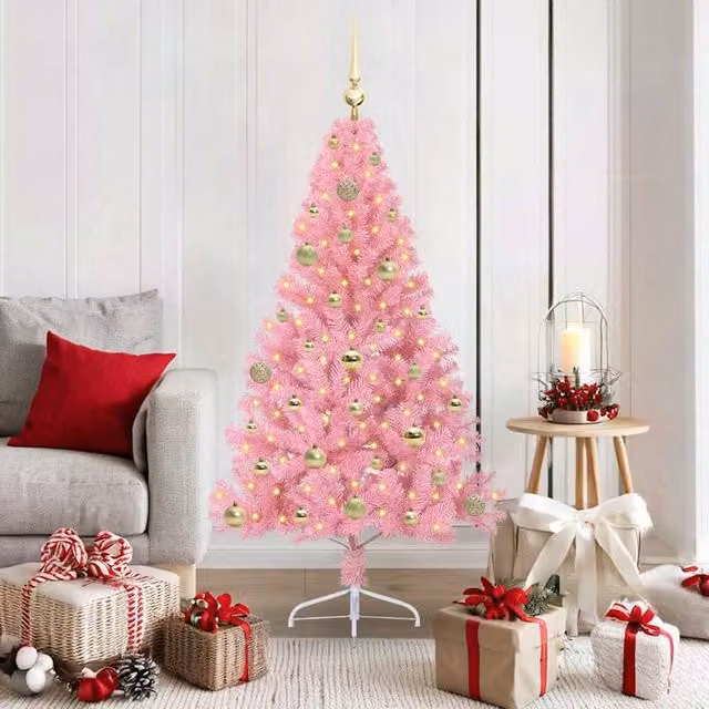 Berkfield Home Artificial Pre-lit Pink Christmas Tree with 150 LEDs, Height: 150 cm