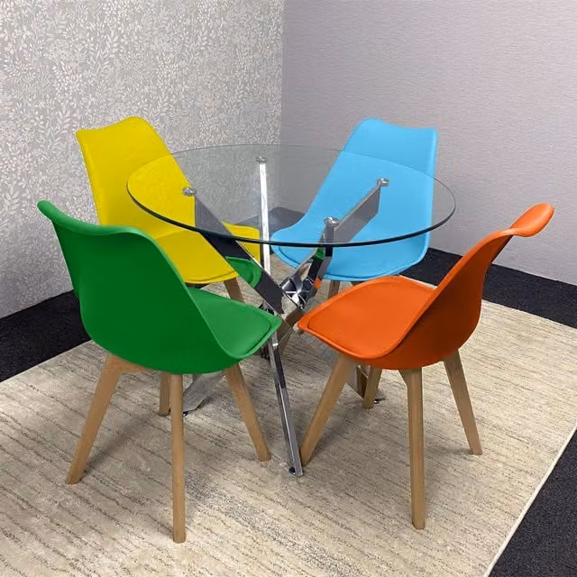 Kosy Koala Modern Square Glass Dining Table with 4 Multicolour Leather Chairs