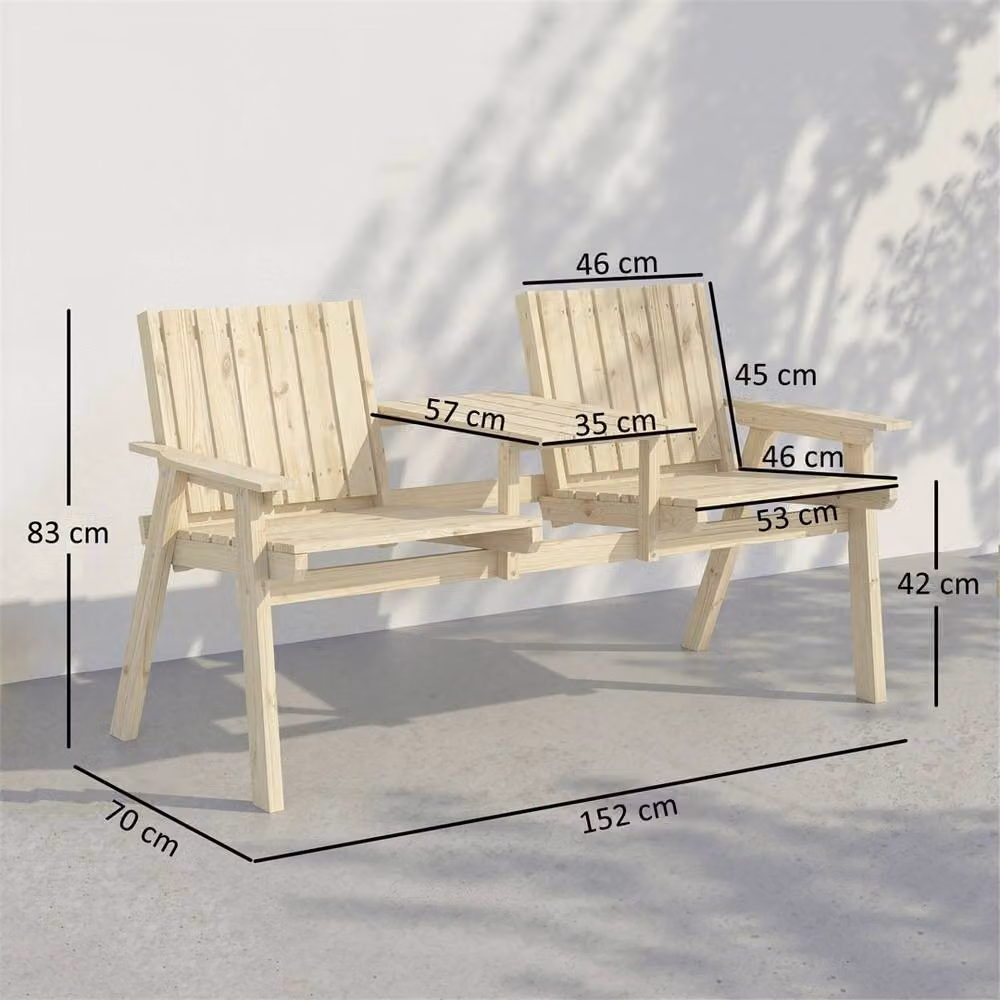 Nordara 2 Seater Antique Wooden Garden Bench in Natural Brown, W: 100 cm, D: 60 cm, H: 60 cm – 2