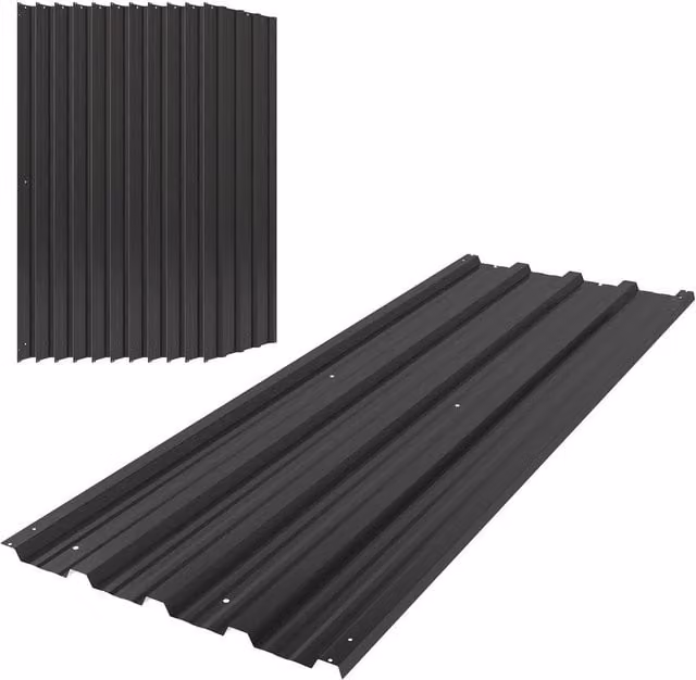 Kelvenix Pack of 12 Black Metal Roofing Sheets for Greenhouse made from Galvanised Steel