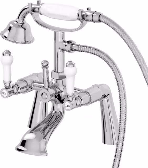 Hinsinc Traditional Two-Handle Brass Bathroom Shower Mixer Tap Set in Chrome Silver and White