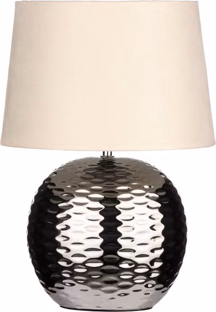 Orsina Dimple Effect Table Lamp with Chrome Ceramic Base and Beige Fabric Shade in Silver