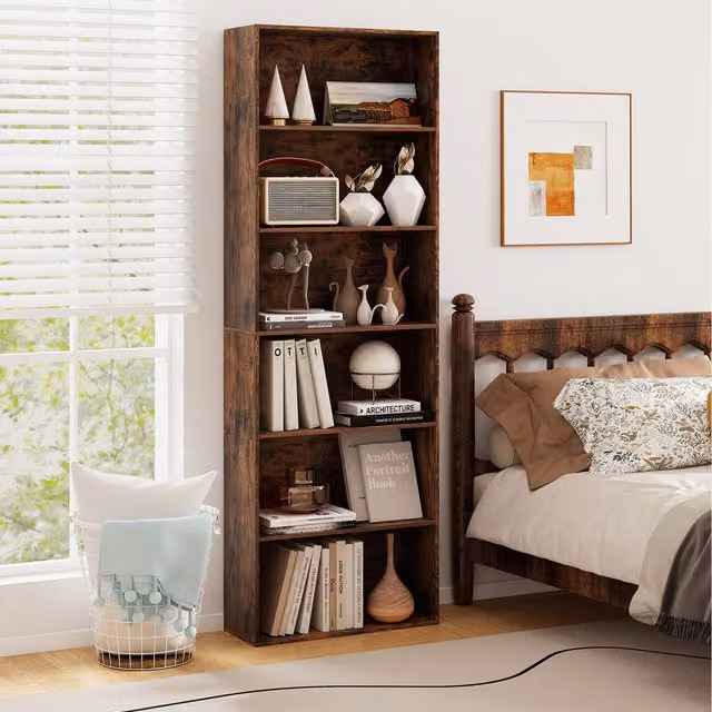 COSTWAY Modern Brown Open Bookcase Storage with Back Panel
