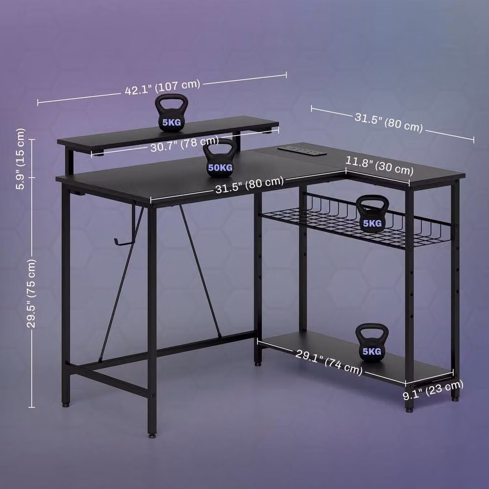 KORVIXA Black L Shaped Gaming Desk with Lights W/D/H: 100 x 100 x 100 cm – 2