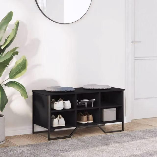 Berkfield Home Black Shoe Cabinet with Integrated Seat, W/D/H: 90 x 38 x 45.5 cm