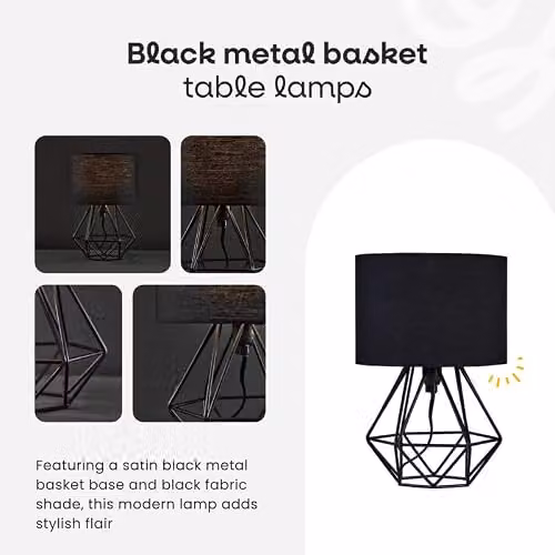 ValueLights Mini Angus Black Metal and Fabric Table Lamp – 3