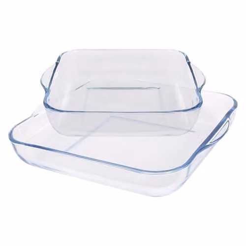 Argon Tableware Square Glass Lasagne Dish Set, 2-Piece Transparent Oven Dish Set with Handles, Microwave and Freezer Safe – 1