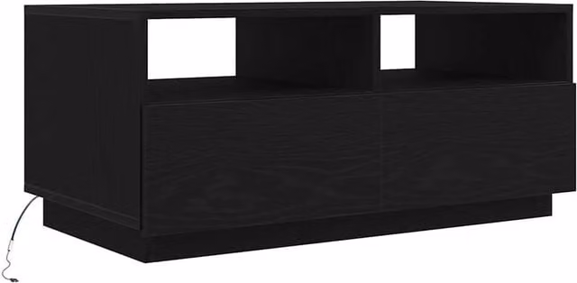 Berkfield Home Modern Rectangular Coffee Table with LED Lights in Black Oak, W/D/H: 90 x 49 x 40 cm – 1