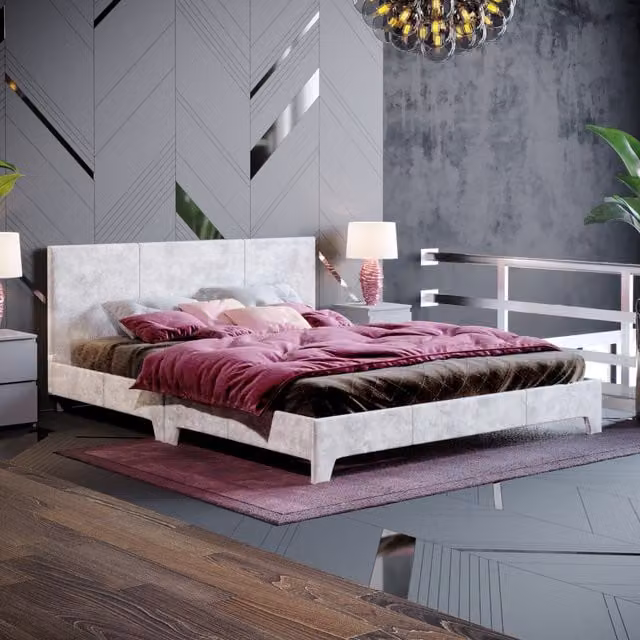 Vida Designs Victoria Upholstered Velvet Fabric Bed in Silver Grey, W/D/H: 180 x 200 cm