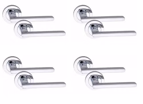 Golden Grace Leon Door Handle Set in Polished Chrome and Silver, 4 Pairs – 1