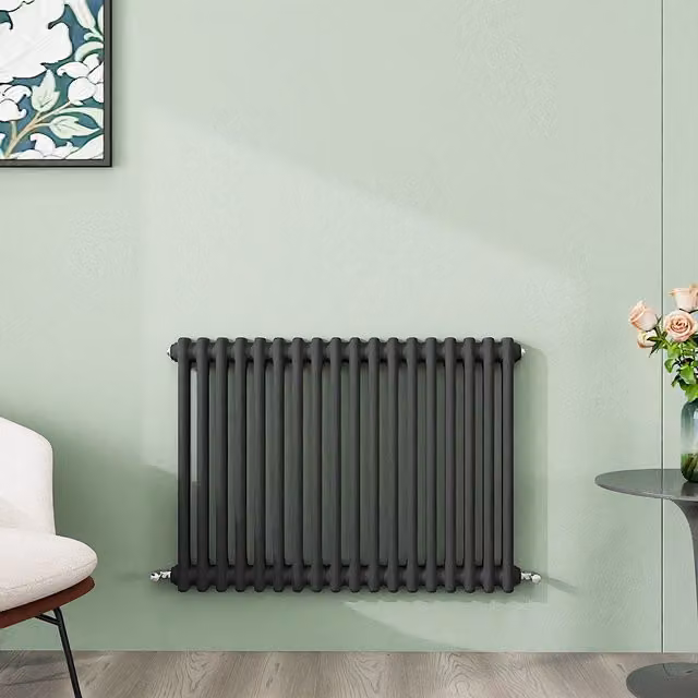 AicaBathroom Horizontal Traditional Cast Iron Style 2 Column Radiator in Anthracite, W/H: 83 x 60 cm