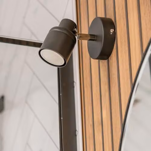 ValueLights Benton Adjustable IP44 Rated Bathroom Wall Light, Black and Gold/Brass, GU10 Mains Wired – 2
