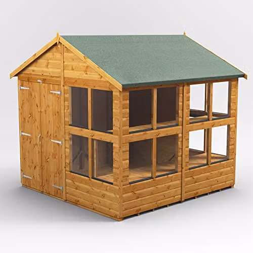 POWER Apex Potting Wooden Shed in Brown with Double Doors and Toughened Glass Windows