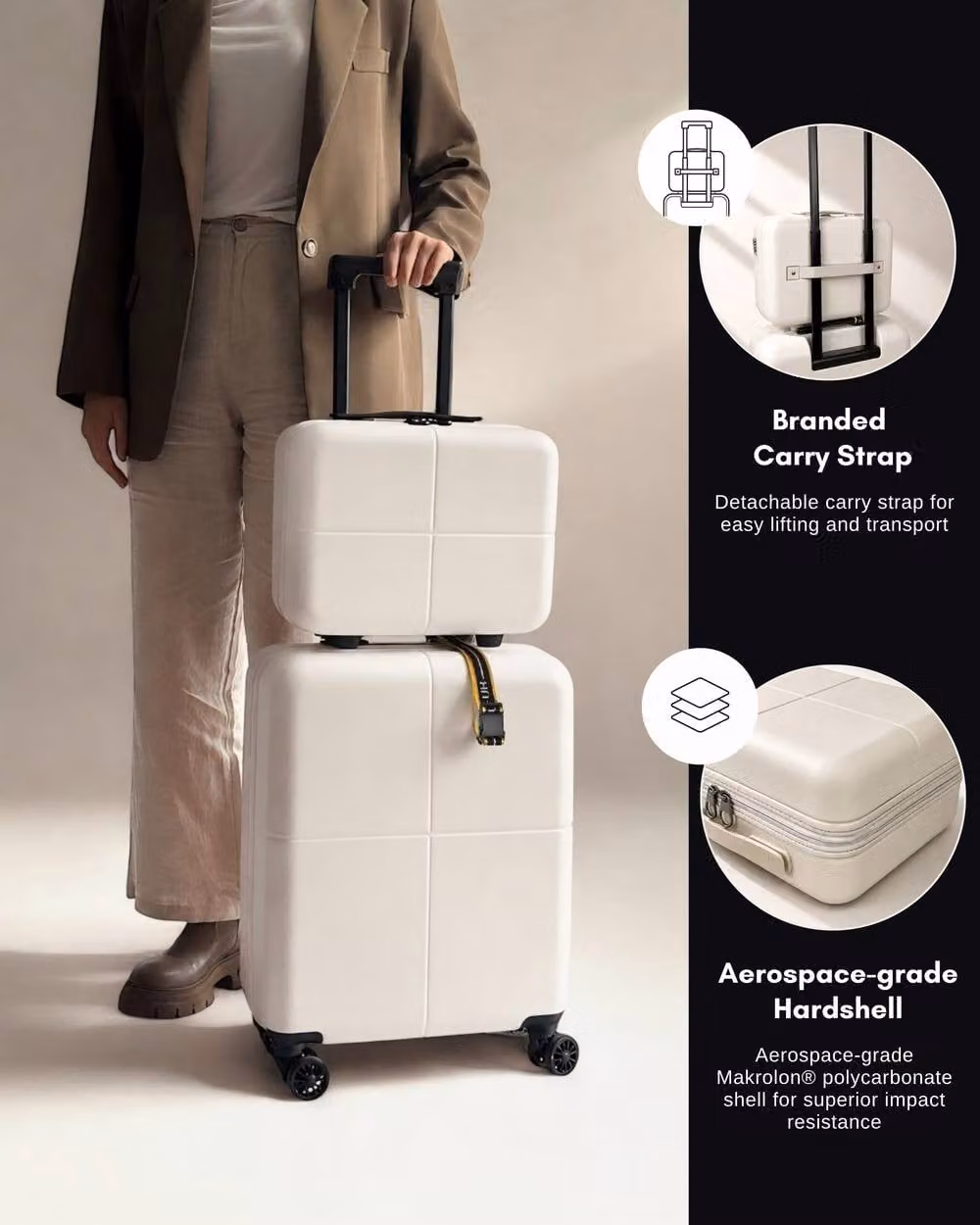 JLY Premium Makrolon PC Vanity Travel Case with Waterproof Pocket in Off-White W/D/H: 33.0 x 28.5 x 17.0 cm – 6