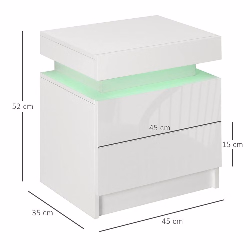 EONLION White High Gloss Bedside Cabinet with Integrated Lighting – 2