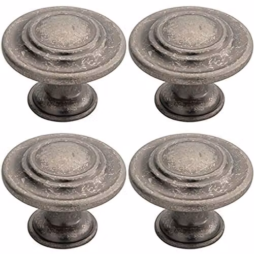 Loops 4 Pack Round Ringed Pattern Matt Pewter Cabinet Door Knobs, Diameter: 32 mm – 1