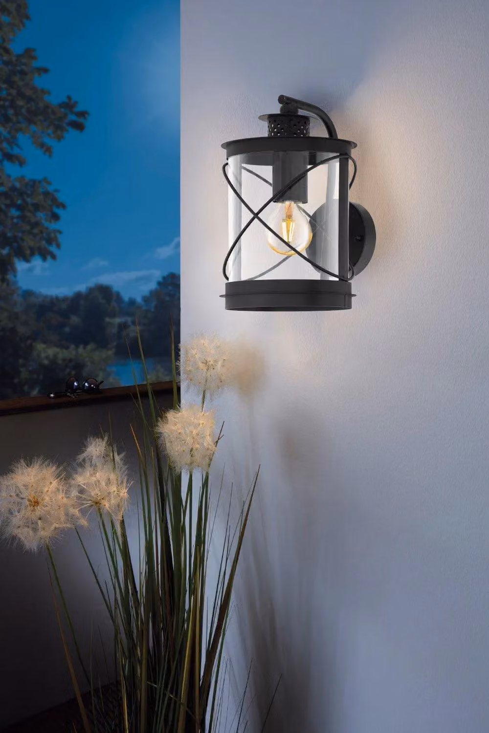 Eglo Hilburn Modern Black Lantern Outdoor Wall Light with Transparent Glass – 5