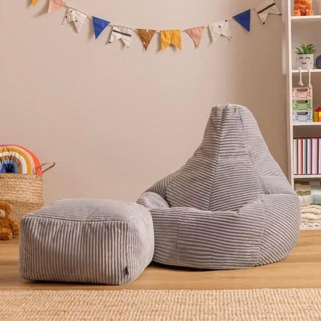 icon Kids Cord Bean Bag and Footstool Set in Grey