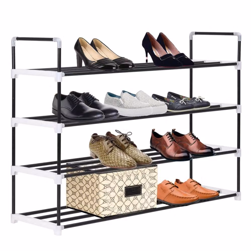 Berkfield Home 4-Shelf Freestanding Shoe Rack in Black Metal and Plastic, W/D/H: 74 x 29 x 29 cm – 4