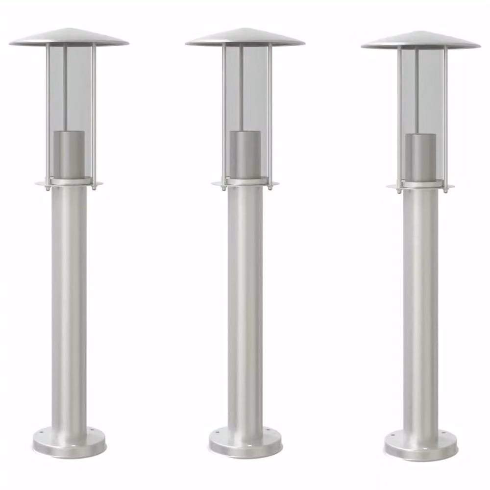 Berkfield Home Set of 3 Silver Stainless Steel Outdoor Floor Bollard Lamps, Height: 60 cm – 2