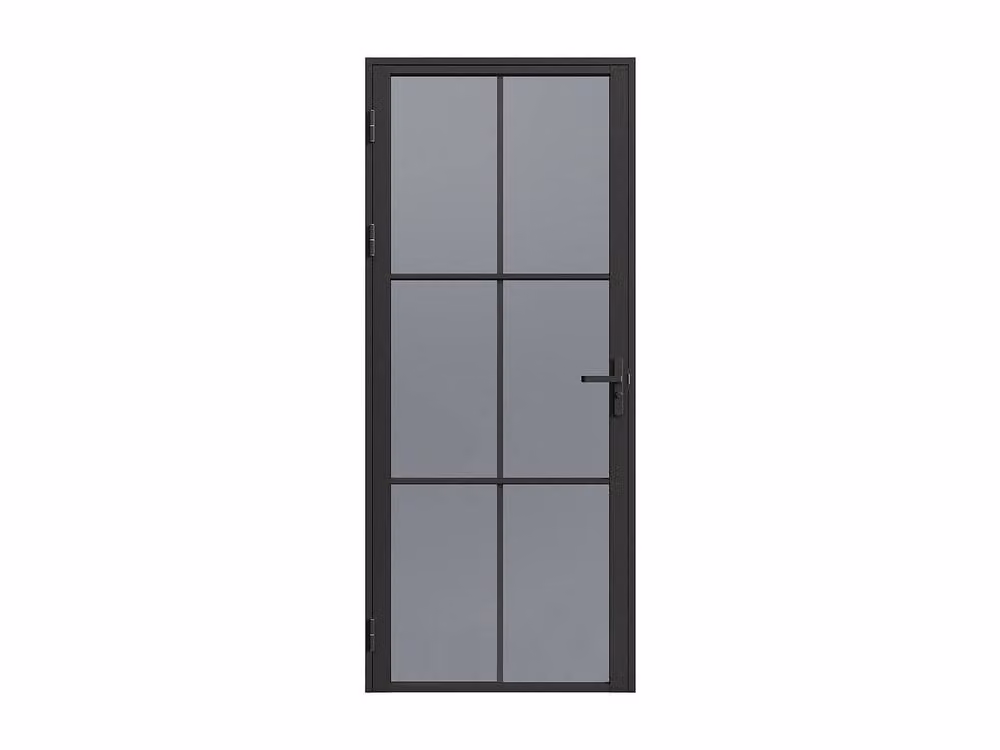 Vente-unique Reversible Swing Door in Black Aluminium and Smoked Tempered Glass, H: 204 cm x W: 73 cm x D: 2 cm – 3