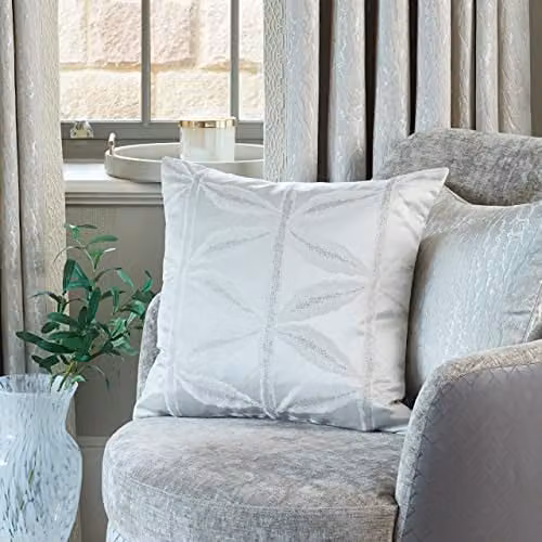 Prestigious Textiles Silver and White Floral Palm Jacquard Square Cushion, W/D/H: 55 x 55 x 55 cm – 2