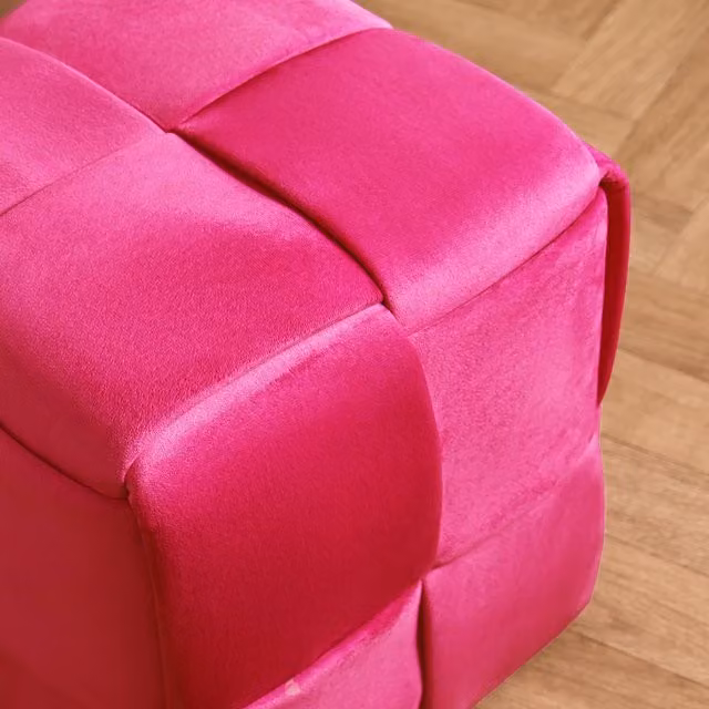 OHS Matte Velvet Rectangular Footstool in Pink